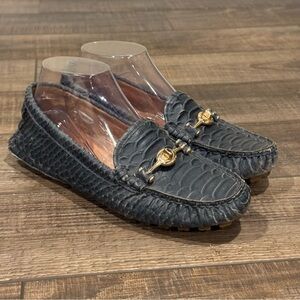 Coach Arlene Alligator Pattern Leather Blue Loafers Size 8 Slip on Shoes Flats